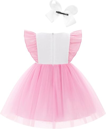 IBTOM CASTLE Toddler Baby Girls Easter Dress Flutter Sleeve Embroidered Bunny Tulle Tutu Dress+Hair Bow Photoshoot Outfit in Saudi Arabia