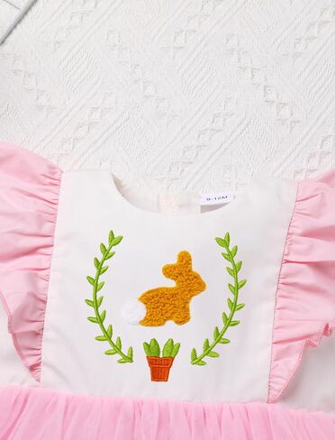 IBTOM CASTLE Toddler Baby Girls Easter Dress Flutter Sleeve Embroidered Bunny Tulle Tutu Dress+Hair Bow Photoshoot Outfit in Saudi Arabia