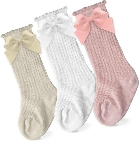 CozyWay Baby & Toddler Knee High Bow Socks For Girls - Multi Color - 3 Pack in Kuwait