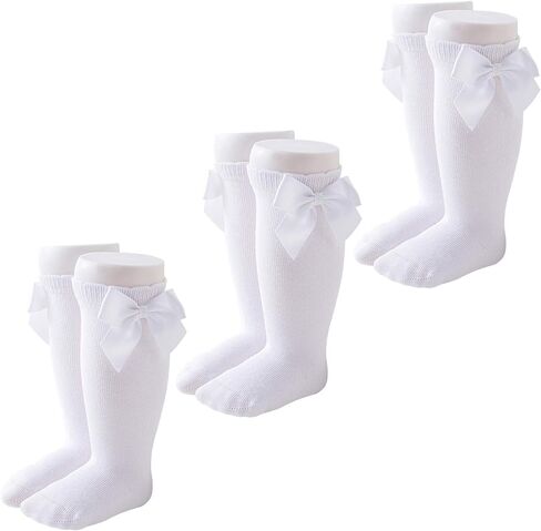 CozyWay Baby & Toddler Knee High Bow Socks For Girls - Multi Color - 3 Pack in Kuwait