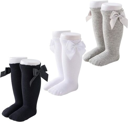 CozyWay Baby & Toddler Knee High Bow Socks For Girls - Multi Color - 3 Pack in Kuwait