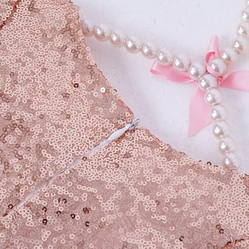 Cilucu Flower Girl Dresses Toddlers Sequin Party Dress Tutu Prom Cocktail Gown with Long Sleeve Rose Gold/Offwhite in Saudi Arabia