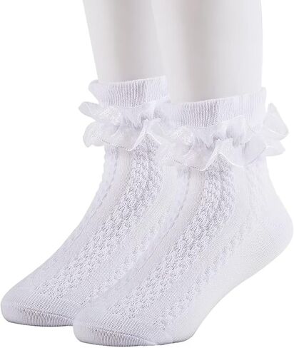 Girls Ruffle Cotton Lace Socks Little Girls White Lace Ruffle Frilly Socks Dress Sock in Kuwait