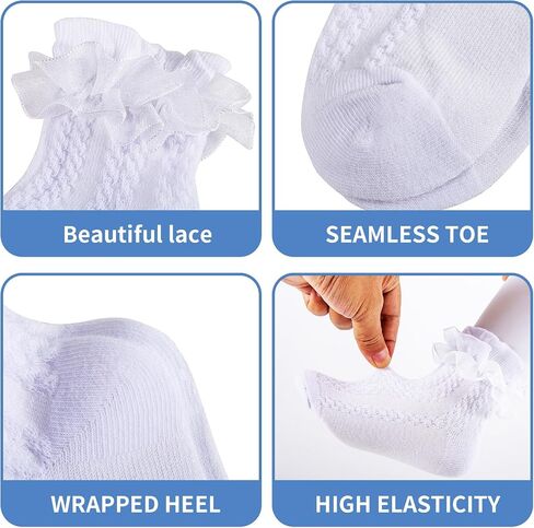 Girls Ruffle Cotton Lace Socks Little Girls White Lace Ruffle Frilly Socks Dress Sock in Kuwait