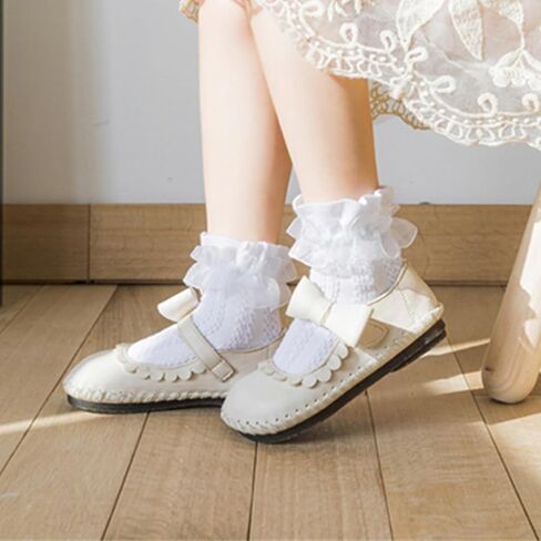 Girls Ruffle Cotton Lace Socks Little Girls White Lace Ruffle Frilly Socks Dress Sock in Kuwait