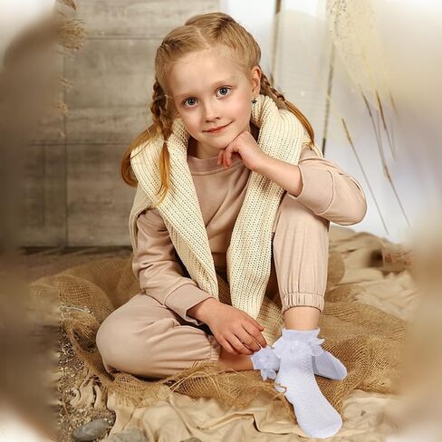 Girls Ruffle Cotton Lace Socks Little Girls White Lace Ruffle Frilly Socks Dress Sock in Kuwait