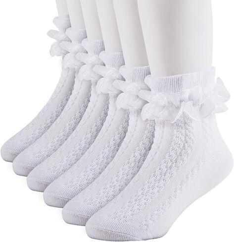 Girls Ruffle Cotton Lace Socks Little Girls White Lace Ruffle Frilly Socks Dress Sock in Kuwait