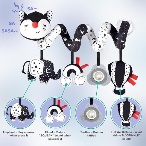 Car Seat Toys for Babies 0-6 Months Boy Girl Carseat Toys Hanging, Infant Toys Baby Toys 0-6 Months Stroller Toys Newborn Toys, Spiral Crib Hanging Toys with Cow Mirror, Sloth Teether, Sheep Rattle in Saudi Arabia