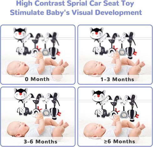 Car Seat Toys for Babies 0-6 Months Boy Girl Carseat Toys Hanging, Infant Toys Baby Toys 0-6 Months Stroller Toys Newborn Toys, Spiral Crib Hanging Toys with Cow Mirror, Sloth Teether, Sheep Rattle in Saudi Arabia