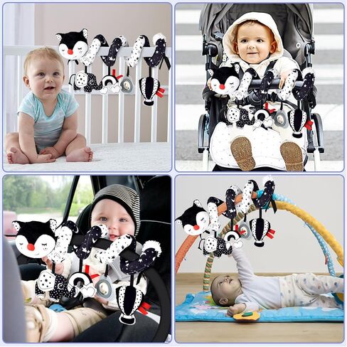 Car Seat Toys for Babies 0-6 Months Boy Girl Carseat Toys Hanging, Infant Toys Baby Toys 0-6 Months Stroller Toys Newborn Toys, Spiral Crib Hanging Toys with Cow Mirror, Sloth Teether, Sheep Rattle in Saudi Arabia