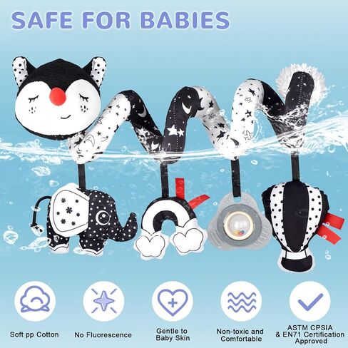 Car Seat Toys for Babies 0-6 Months Boy Girl Carseat Toys Hanging, Infant Toys Baby Toys 0-6 Months Stroller Toys Newborn Toys, Spiral Crib Hanging Toys with Cow Mirror, Sloth Teether, Sheep Rattle in Saudi Arabia