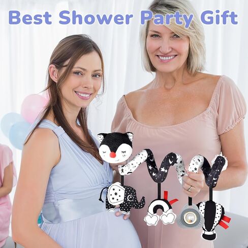 Car Seat Toys for Babies 0-6 Months Boy Girl Carseat Toys Hanging, Infant Toys Baby Toys 0-6 Months Stroller Toys Newborn Toys, Spiral Crib Hanging Toys with Cow Mirror, Sloth Teether, Sheep Rattle in Saudi Arabia
