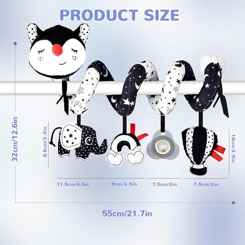 Car Seat Toys for Babies 0-6 Months Boy Girl Carseat Toys Hanging, Infant Toys Baby Toys 0-6 Months Stroller Toys Newborn Toys, Spiral Crib Hanging Toys with Cow Mirror, Sloth Teether, Sheep Rattle in Saudi Arabia