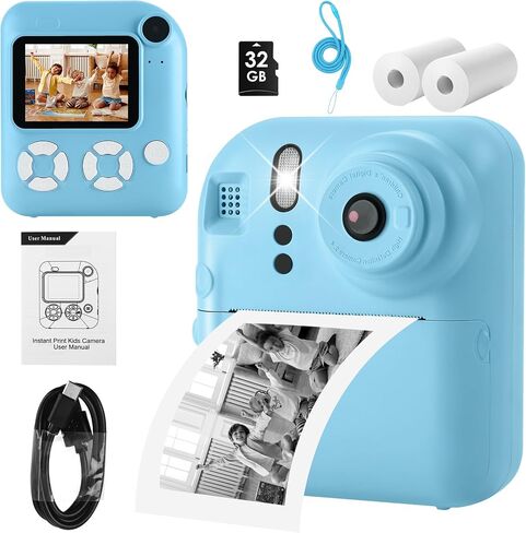 Kids Camera Instant Print,Toys for Gifts Ages 3-12 Boys Girls Christmas Birthday,Selfie Digital Camera with 1080P Videos with 32GB Card,Toddler Portable Travel Camera in Saudi Arabia
