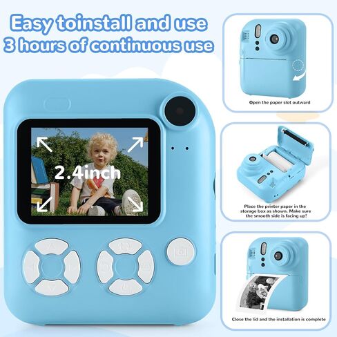 Kids Camera Instant Print,Toys for Gifts Ages 3-12 Boys Girls Christmas Birthday,Selfie Digital Camera with 1080P Videos with 32GB Card,Toddler Portable Travel Camera in Saudi Arabia