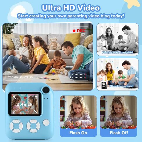 Kids Camera Instant Print,Toys for Gifts Ages 3-12 Boys Girls Christmas Birthday,Selfie Digital Camera with 1080P Videos with 32GB Card,Toddler Portable Travel Camera in Saudi Arabia