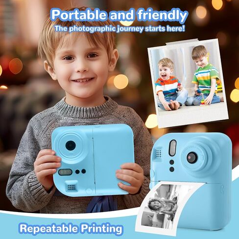 Kids Camera Instant Print,Toys for Gifts Ages 3-12 Boys Girls Christmas Birthday,Selfie Digital Camera with 1080P Videos with 32GB Card,Toddler Portable Travel Camera in Saudi Arabia