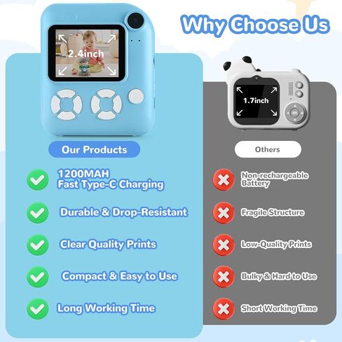 Kids Camera Instant Print,Toys for Gifts Ages 3-12 Boys Girls Christmas Birthday,Selfie Digital Camera with 1080P Videos with 32GB Card,Toddler Portable Travel Camera in Saudi Arabia