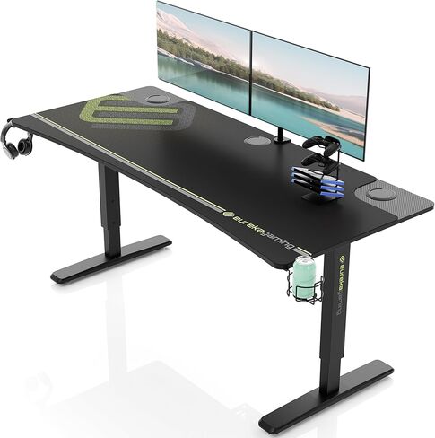 مكتب ألعاب EUREKA ERGONOMIC بارتفاع 65 بوصة كهربائي قابل للتعديل، مكتب كمبيوتر كبير للألعاب مع أضواء LED RGB وحصيرة ماوس ألعاب ممتدة للألعاب والمكتب المنزلي، أسود in Saudi Arabia