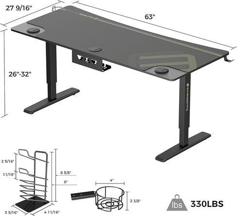 مكتب ألعاب EUREKA ERGONOMIC بارتفاع 65 بوصة كهربائي قابل للتعديل، مكتب كمبيوتر كبير للألعاب مع أضواء LED RGB وحصيرة ماوس ألعاب ممتدة للألعاب والمكتب المنزلي، أسود in Saudi Arabia