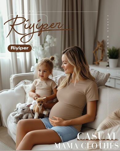 Riyiper 5 Pack Women's Maternity Shirts, Short Sleeve Cotton Pregnancy Tops Side Ruched Crew Neck Tshirts Casual Mama Clothes in Saudi Arabia