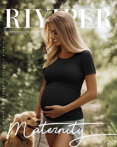 Riyiper 5 Pack Women's Maternity Shirts, Short Sleeve Cotton Pregnancy Tops Side Ruched Crew Neck Tshirts Casual Mama Clothes in Saudi Arabia