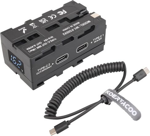 D-tap to NP-F550/970 Series Double-Sided Dummy Battery + Voltage Display and Type-C(USB-C) Input/Output for Atomos Ninja/Shinobi Monitors,for DJI SDR Video Transmitter,LED Lights, etc. in Kuwait