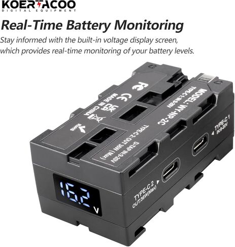 D-tap to NP-F550/970 Series Double-Sided Dummy Battery + Voltage Display and Type-C(USB-C) Input/Output for Atomos Ninja/Shinobi Monitors,for DJI SDR Video Transmitter,LED Lights, etc. in Kuwait