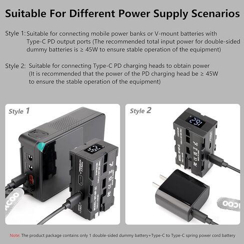 D-tap to NP-F550/970 Series Double-Sided Dummy Battery + Voltage Display and Type-C(USB-C) Input/Output for Atomos Ninja/Shinobi Monitors,for DJI SDR Video Transmitter,LED Lights, etc. in Kuwait