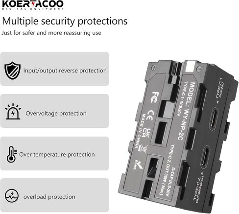 D-tap to NP-F550/970 Series Double-Sided Dummy Battery + Voltage Display and Type-C(USB-C) Input/Output for Atomos Ninja/Shinobi Monitors,for DJI SDR Video Transmitter,LED Lights, etc. in Kuwait