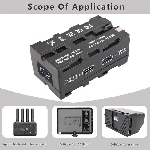 D-tap to NP-F550/970 Series Double-Sided Dummy Battery + Voltage Display and Type-C(USB-C) Input/Output for Atomos Ninja/Shinobi Monitors,for DJI SDR Video Transmitter,LED Lights, etc. in Kuwait