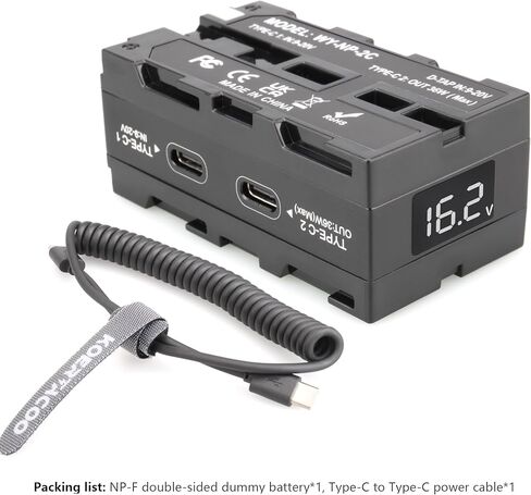 D-tap to NP-F550/970 Series Double-Sided Dummy Battery + Voltage Display and Type-C(USB-C) Input/Output for Atomos Ninja/Shinobi Monitors,for DJI SDR Video Transmitter,LED Lights, etc. in Kuwait