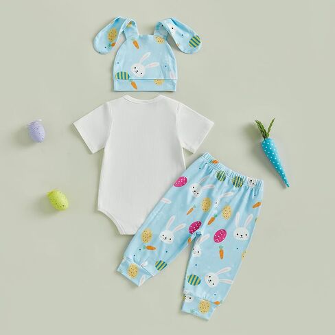 FYBITBO Newborn Boy Easter Clothes My 1st Easter Baby Boy Outfits Bunny Romper Onesie Pants Hat Infant Boy Clothing Sets in Kuwait