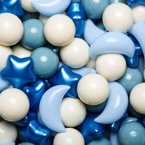 GOGOSO Ball Pit Balls Stars Moon Shapes Plastic Pitballs for Toddler Play Tent Baby Photo Props Kids Pool Water Toys Kiddie Pool Party Decor, Pearl Blue+Cream Blue+White,100PCS in Saudi Arabia