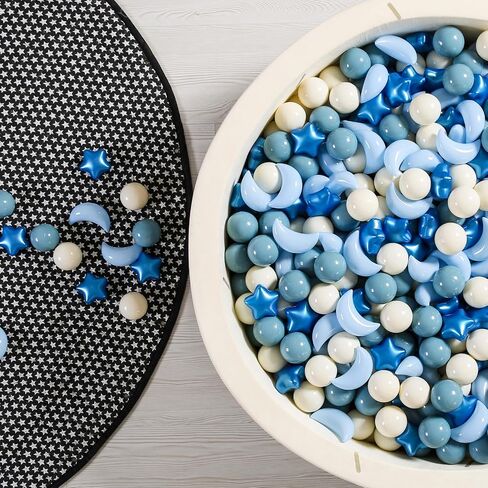 GOGOSO Ball Pit Balls Stars Moon Shapes Plastic Pitballs for Toddler Play Tent Baby Photo Props Kids Pool Water Toys Kiddie Pool Party Decor, Pearl Blue+Cream Blue+White,100PCS in Saudi Arabia