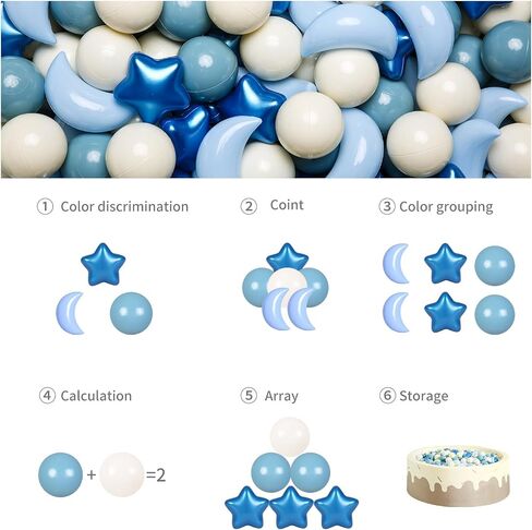 GOGOSO Ball Pit Balls Stars Moon Shapes Plastic Pitballs for Toddler Play Tent Baby Photo Props Kids Pool Water Toys Kiddie Pool Party Decor, Pearl Blue+Cream Blue+White,100PCS in Saudi Arabia