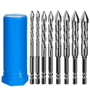 8 Pack Masonry Drill Bit Set Twist Drill Bit Concrete Dry Eccentric Drill Bit for Wood, Glass, Metal, Plastic, Hexagonal Handle Universal