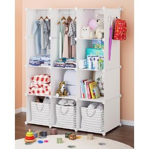Baby Closet Organizer for Nursery: Durable Baby Wardrobe for Closet - Customizable Baby Armoire - Baby Dresser Closet Shelves - Waterproof Shelf Clothes Organizer w/Wall Fixation (White)