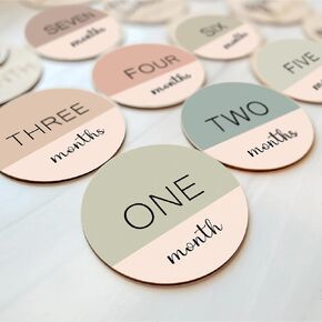 Monthly Baby Milestone Wooden Circles – 6-Pack Double-Sided Printed Milestone Signs with Warm Tones & Wood Color, Ideal for Newborn Photography Props (Earth tone)