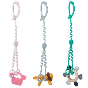 Baby Toy Straps - 1 Drag 2 Design for Toy Safety - 3 Pack of Silicone Straps for Strollers, High Chairs, Cribs & Car Seats - Food Grade Silicone - Pink, Gray & Spearmint