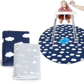 Biloban Baby Splat Mat 2 Pack for Under High Chair & Arts & Crafts & Eating Mess, 46 x 42 Inch Waterproof and Washable Spill Mat, Anti-Slip Floor Protector