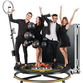 360 Photo Booth with Flight Case, Ring Light, Software APP Remote Control for Parties 2-3 People Stand on Automatic 360 Rotating Camera Video Booth(27'')