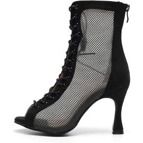 HROYL Women Open Toe Dance Boots Mesh Lace-up Professional Ballroom Latin Salsa Heels Dancing Shoes Model 7179