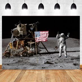 Moon Landing Backdrop for The First Human Landing Moon Party Decorations, The United States Landed on The Moon Background, Astronauts Landing on The Moon Saluting The Flag Poster 5x3ft