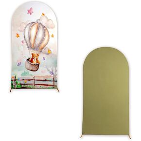 AmaLuza - Arch Backdrop Cover- Double-Sided Stretchy Spandex for 6ft, 6.6ft, and 7.2ft Stands - Bear-Themed Design, Perfect for Baby Showers, Birthdays & Events