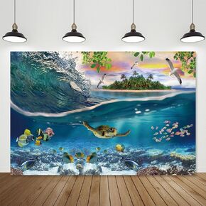 Crefelimas Summer Ocean Photography Background Undersea World Animal Backdrop Under The Sea Turtle Photoshoot Backgrounds Wonderland Underwater Photo Booth Copper Grommets Banner