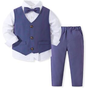 Baby Boys Fake 3 قطع 3 قطع مجموعة مع قميص ، bowtie و pants