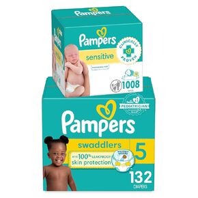 Pampers Swaddlers Disposable Baby Diapers Size 1, 198 Count with Sensitive Water Based Baby Wipes 12 Flip-Top Packs (1008 Wipes Total)