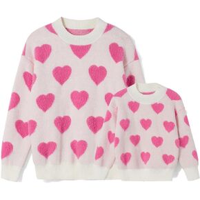 Mommy and Me Matching Sweaters Outfits Heart Graphic Sweater Family Matching Clothes Long Sleeve Pullover Tops