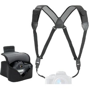 USA Gear FlexSLEEVE (Black) + Camera Chest Harness Strap (Black) - Bundle